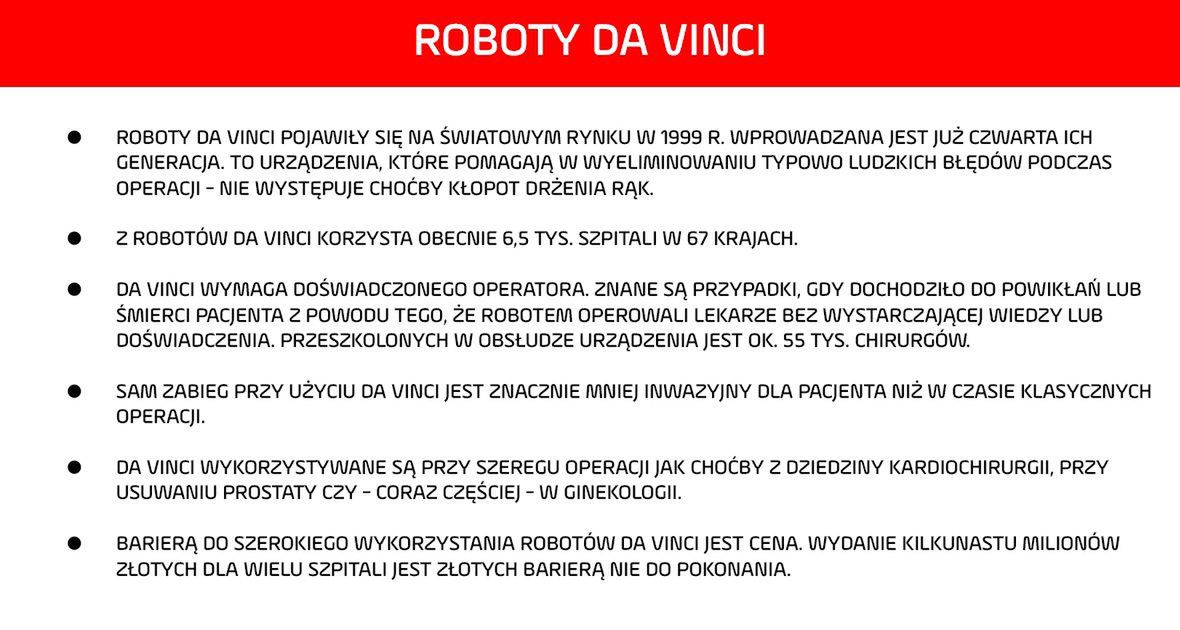 Wykorzystanie robotów da Vinci