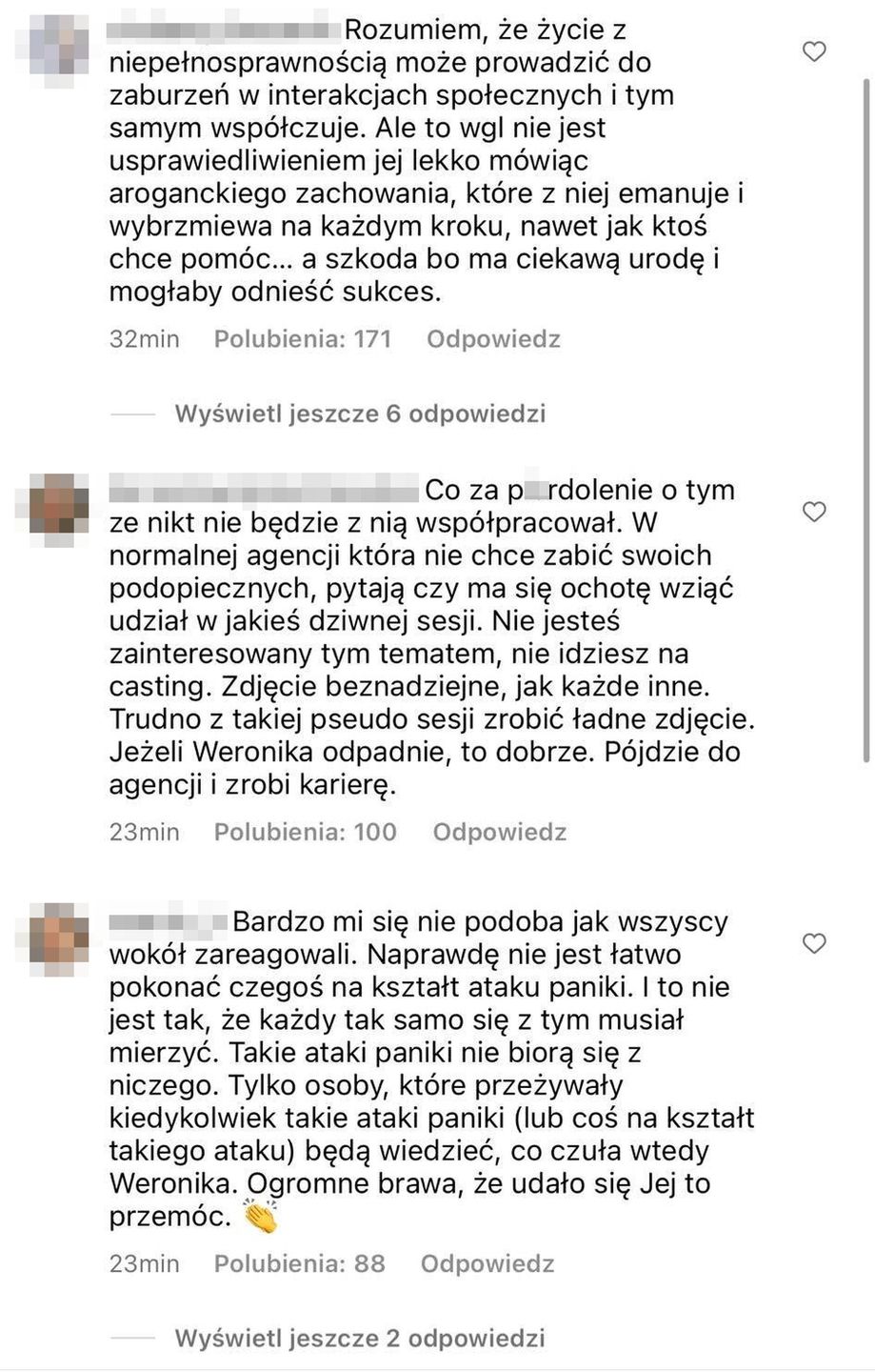 Komentarze na profilach programu "Top Model"