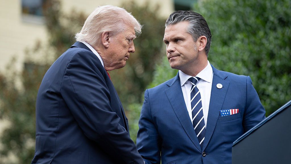 President Trump Attends Pentagon Ceremony On 24th Anniversary Of 9/11
ARLINGTON, VIRGINIA - SEPTEMBER 11: U.S. President Donald Trump greets Secretary of War Pete Hegseth (R) during a September 11th observance event in the courtyard of the Pentagon September 11, 2025 in Arlington, Virginia. Today marks the 24th anniversary of the 9/11 terror attacks that claimed the lives of nearly 3,000 people. (Photo by Win McNamee/Getty Images)
Win McNamee