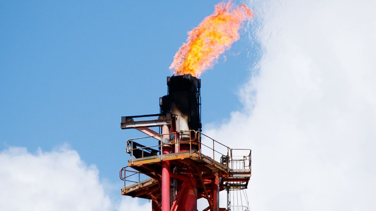 Flames burn from a stack at Shell's Queensland Curtis LNG plant on Curtis Island, Australia, on Tuesday, Sept. 12, 2023. Australia needs to encourage new investment in natural gas production to help prevent any domestic energy crunch and maintain the nation's A$92 billion ($59 billion) export industry, according to a Shell executive. Photographer: Ian Waldie/Bloomberg via Getty Images