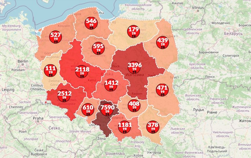 Koronawirus w Polsce. Mapa pokazuje nowe przypadki zachorowań w kolejnych województwach