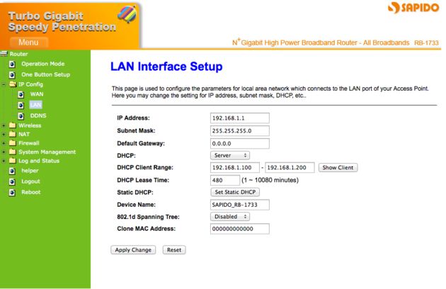 SAPIDO Turbo Gigabit Router RB-1733