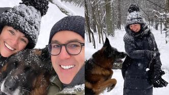 Katarzyna Cichopek i Maciej Kurzajewski szaleją w śniegu z owczarkiem Bono. Widać, że pies polubił nową panią? (ZDJĘCIA)