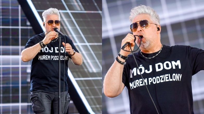 Opole 2021. Artur Gadowski na scenie w koszulce z wymownym napisem