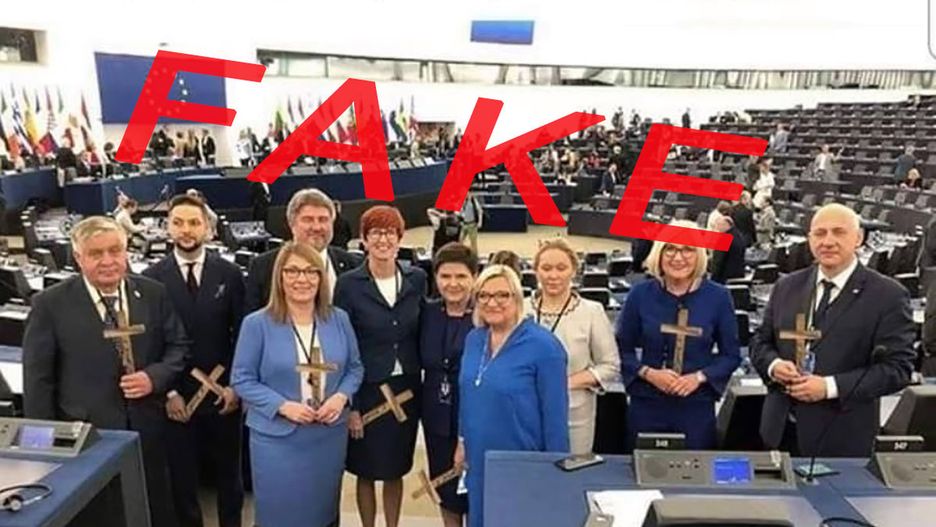 Fotomontaż przedstawiający "egzorcystów" z PiS
