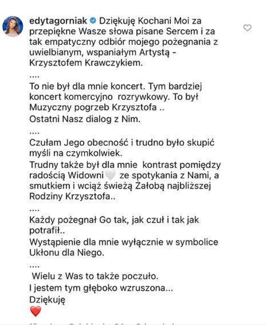 Edyta Górniak dziękuje fanom