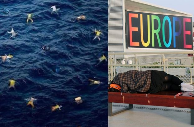 Internauci wymieniają się "nową flagą" Unii Europejskiej z ciałami uchodźców zamiast gwiazdek