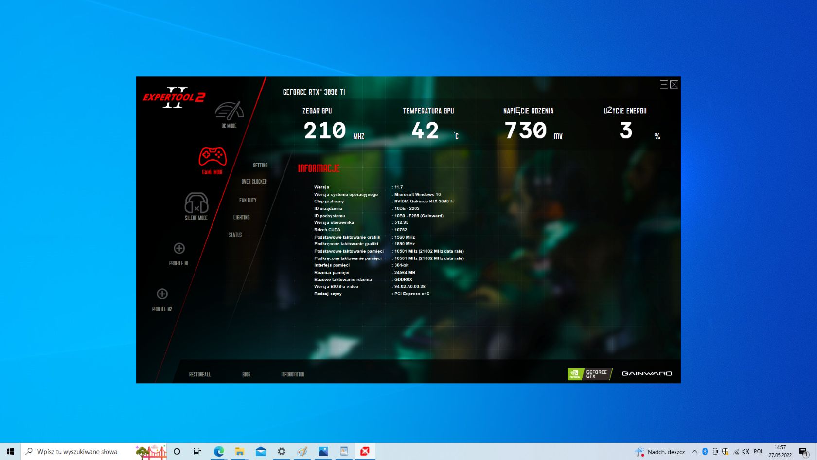Expert Tool, panel informacji o GPU