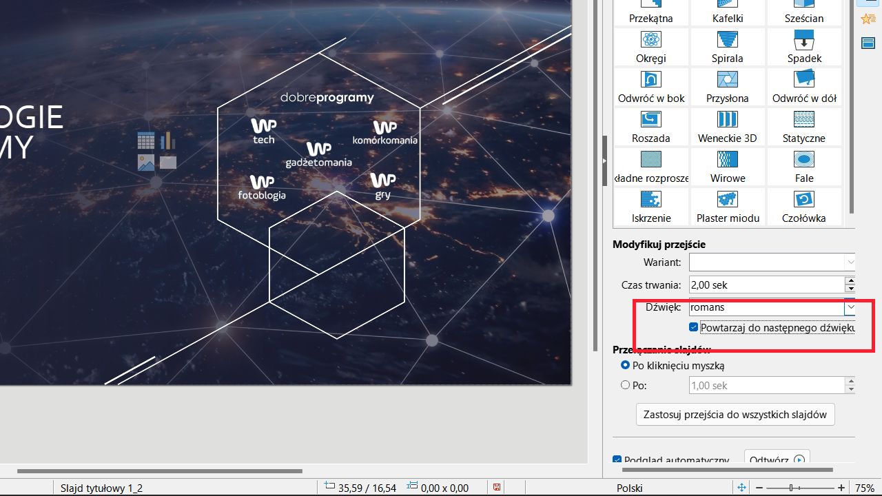 Dodanie muzyki do prezentacji w programie LibreOffice Impress jest bardzo proste.