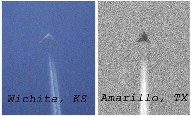 Photos of a plane flying at high altitude taken in the United States in 2014