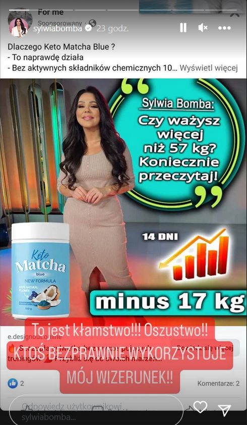 Sylwia Bomba ostrzega internautów przed kłamliwą reklamą 