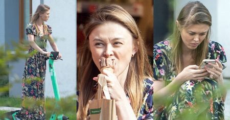 Posępna Joanna Opozda pędzi na hulajnodze do marketu i pałaszuje loda (ZDJĘCIA)