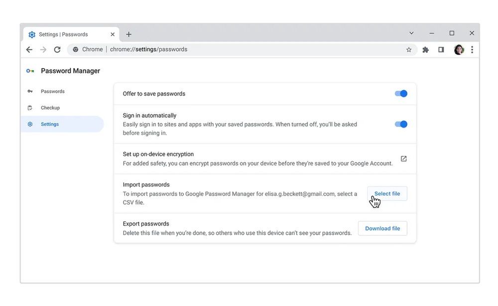 Możliwość importowania haseł w Google Chrome Password Manager