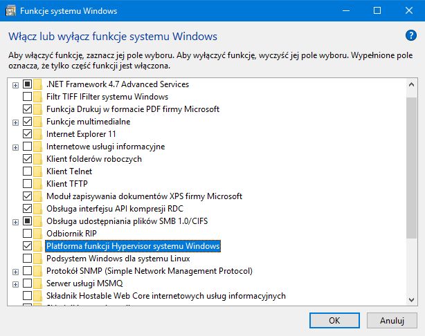 Windows Hypervisor Platform w ustawieniach Funkcji systemu Windows.