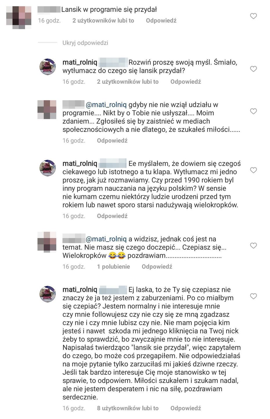 Mateusz Kisiel kłóci się z internautką