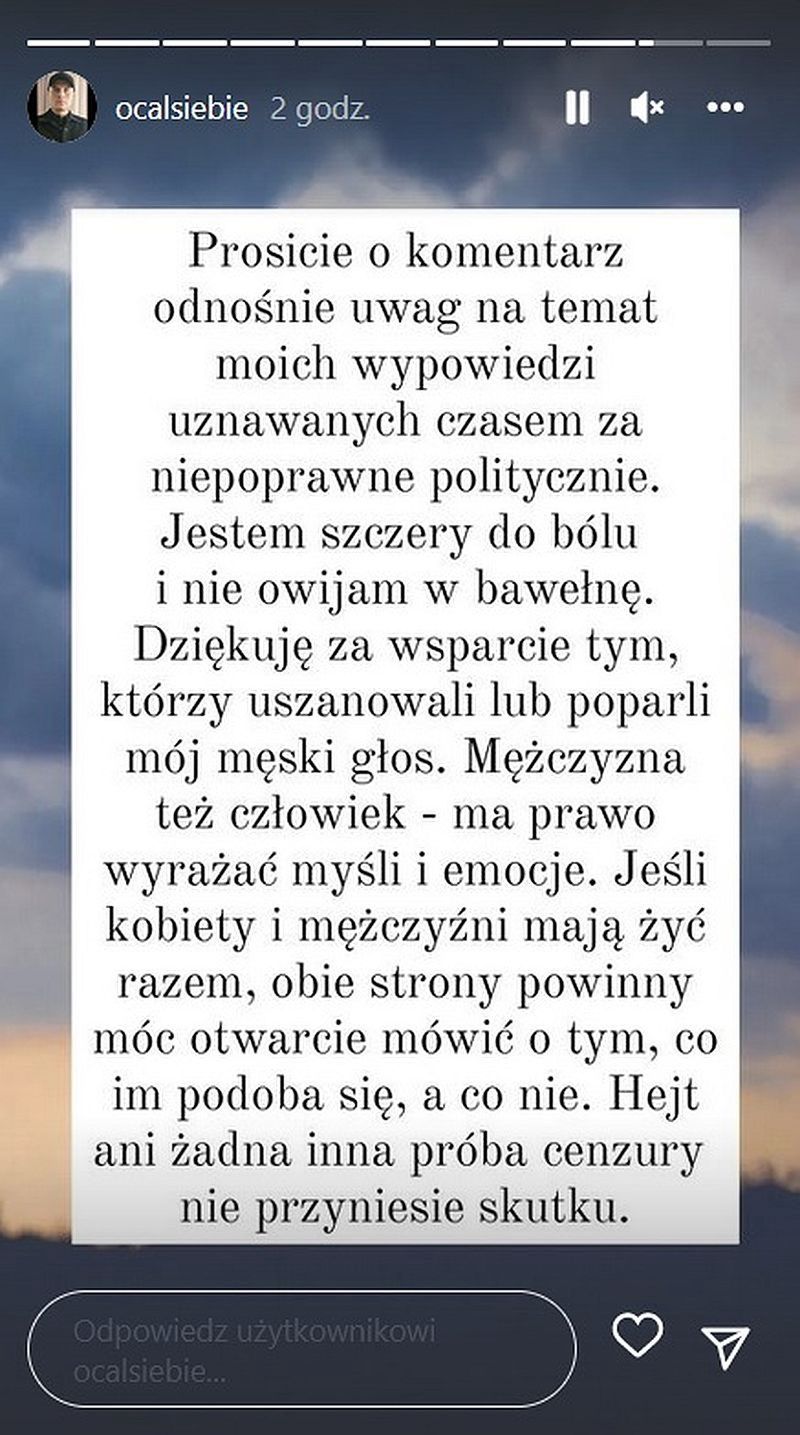 Rafał Olszak ze "Ślubu od pierwszego wejrzenia" tłumaczy się fanom na Instagramie