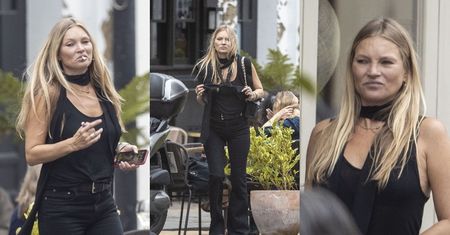 Skwaszona Kate Moss z nieodłącznym papierosem w ustach mknie na lancz z przyjaciółmi. Piękna? (ZDJĘCIA)