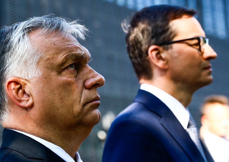 Polish Prime Minister Mateusz Morawiecki and Prime Minister of Hungary Viktor Orban attend the Visegrad Group Heads of State meeting in Katowice, Poland on June 30, 2021. The meeting concluded V4 Polands presidency and passed it to Hungary.  (Photo by Beata Zawrzel/NurPhoto via Getty Images)
