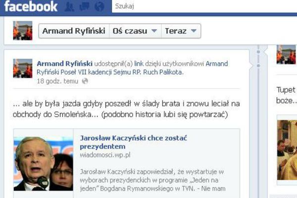 Bulwersujący wpis Armanda Ryfińskiego na Facebooku