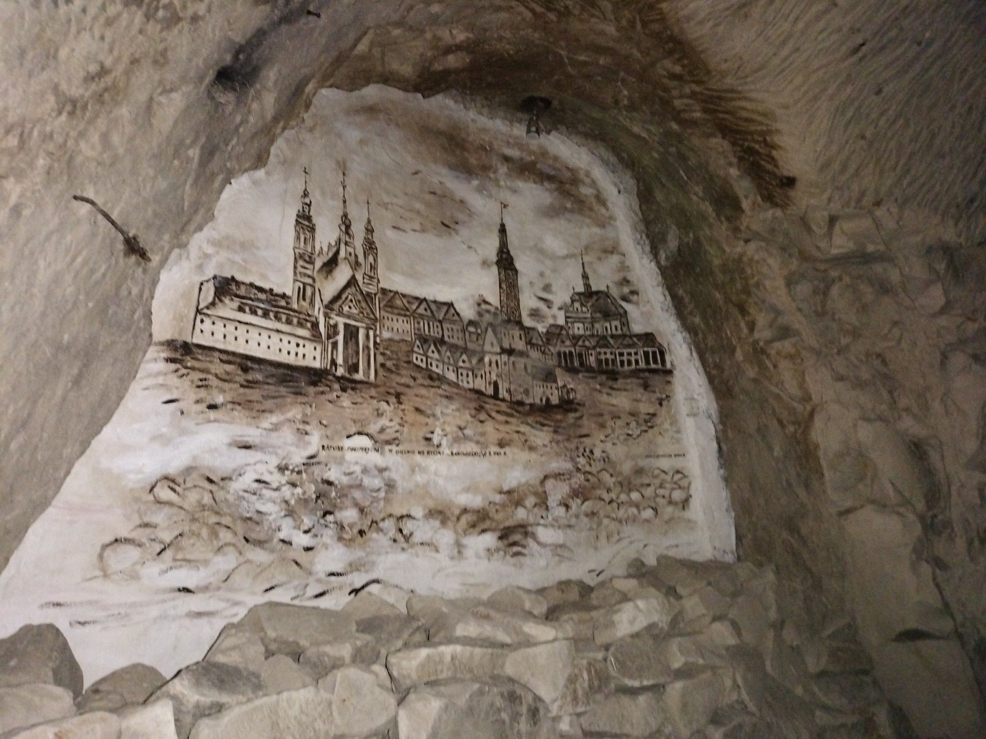 Malowidło przedstawiające fragment sztychu T. Rakowieckiego