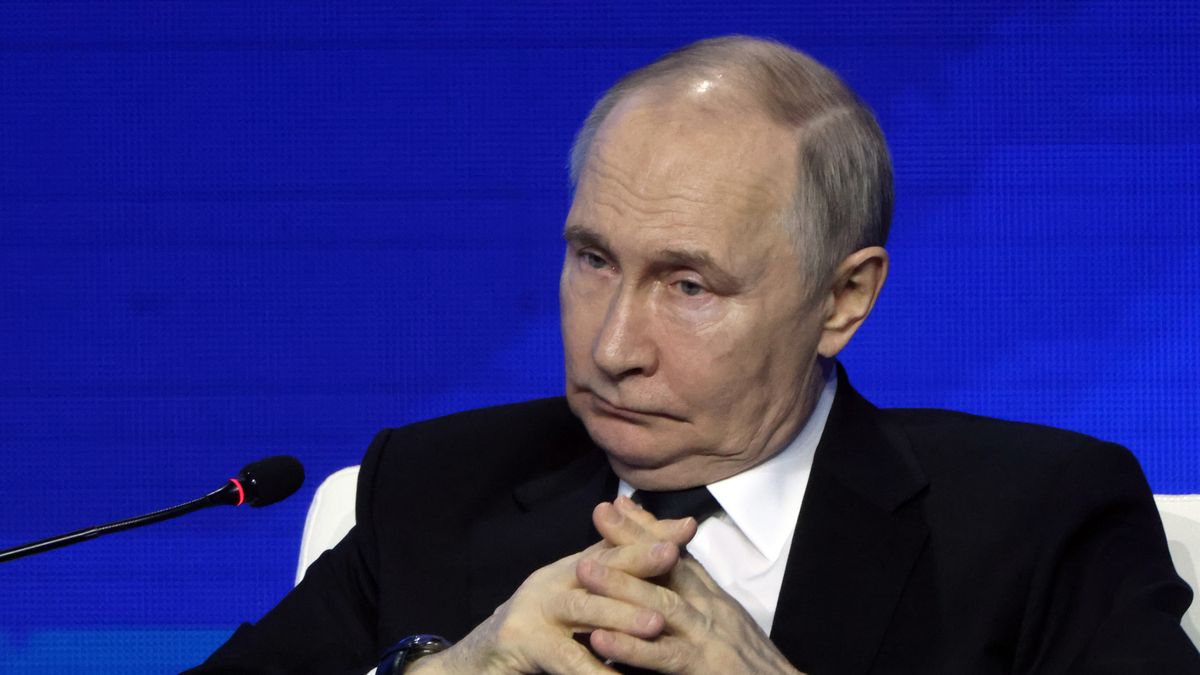 VOLGOGRAD, RUSSIA - APRIL 29: (RUSSIA OUT) Russian President Vladimir Putin grimaces during the Great Heritage - Common Future Forum, a Russian-Belarusian meeting, dedicated to the anniversary of the Battle of Stalingrad, April 29, 2025 in Volgograd, Russia. Vladimir Putin and Alexander Lukashenko are having a joint visit to Volgograd, former Stalingrad, marking the 80th anniversary of the end of World War II. (Photo by Contributor/Getty Images)