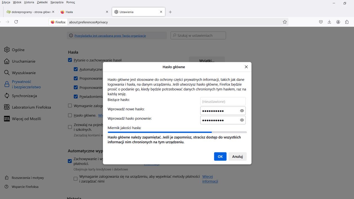 Firefox: jak zabezpieczyć zapisane dane logowania?