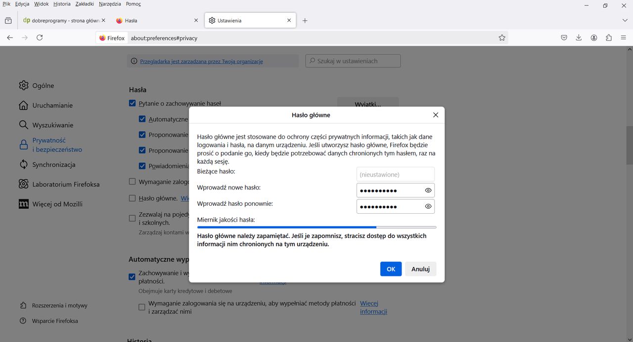 Firefox: jak zabezpieczyć zapisane dane logowania?