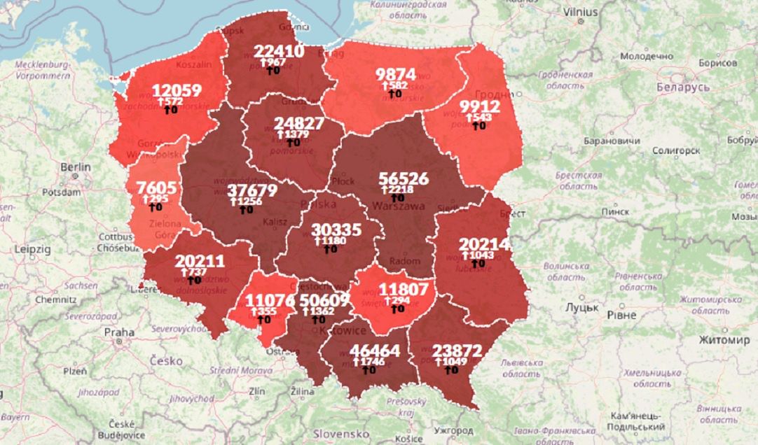 Mapa zakażeń koronawirusem w Polsce [02.11.2020]