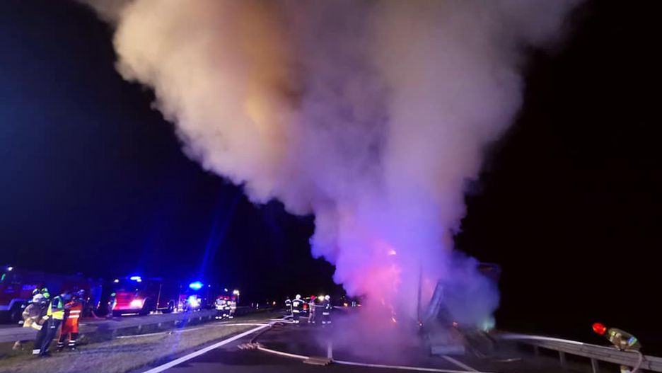 Pożar ciężarówki na autostradzie A4