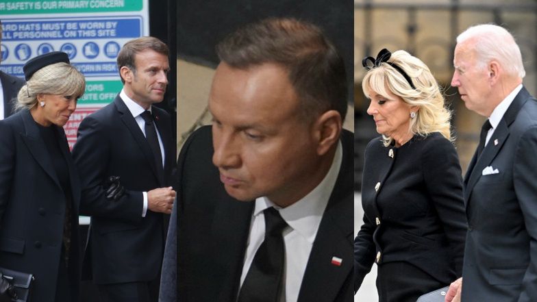Andrzej Duda, Emmanuel Macron i Joe Biden na pogrzebie królowej Elżbiety II