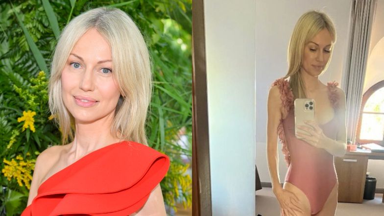 Magdalena Ogórek w stroju kąpielowym