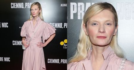 Agata Buzek zachwyca pastelową kreacją na premierze filmu "Ciemno, prawie noc" (FOTO)