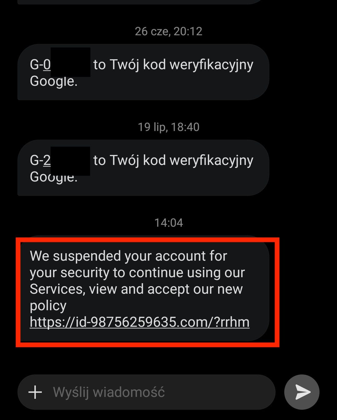 Fałszywa wiadomość od Google