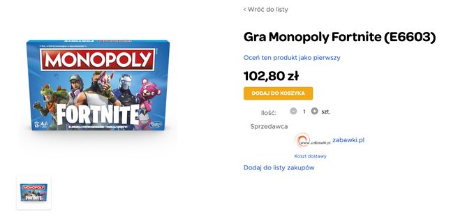 Oferta Monopoly Fortnite na stronie Carrefoura