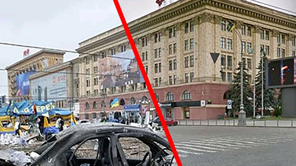 Wojna w Ukrainie: Zdjęcia miejsc przed i po rosyjskim ataku 1