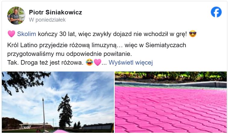Burmistrz przemalował drogę na różowo dla Skolima