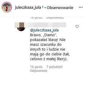 Komentarze na Instagramie Julii Wróblewskiej
