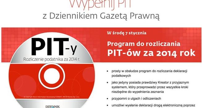 „Dziennik Gazeta Prawna” z płytą „PIT 2014” i książką „Jak rozliczać najem”