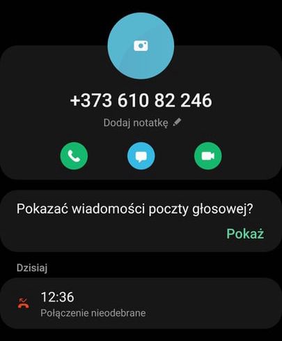 Przykładowe nieodebrane połączenie (tutaj z kierunkowego +373)