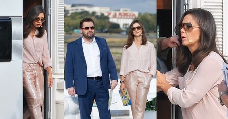 Kinga Rusin w błyszczących spodniach nagrywa "Dzień Dobry TVN" (ZDJĘCIA)