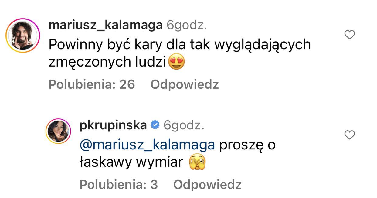 Paulina Krupińska i Mariusz Kałamaga żartują w komentarzach 