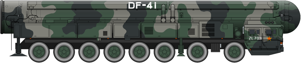 Rysunek mobilnej wyrzutni międzykontynentalnych pocisków balistycznych DF-41 na podwoziu HTF5980