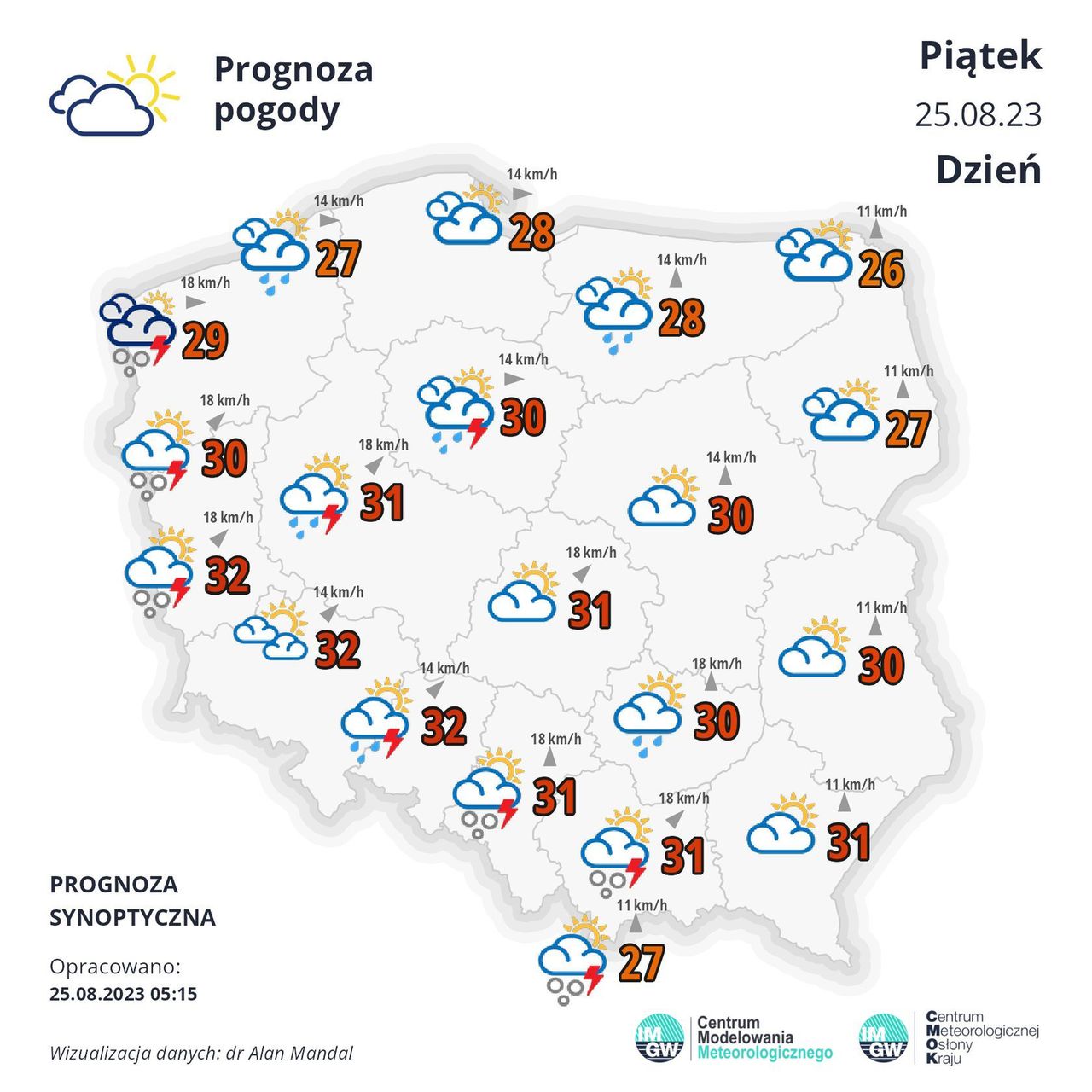 Temperatura od 28°C do 32°C, tylko na północy od 24°C do 26°C