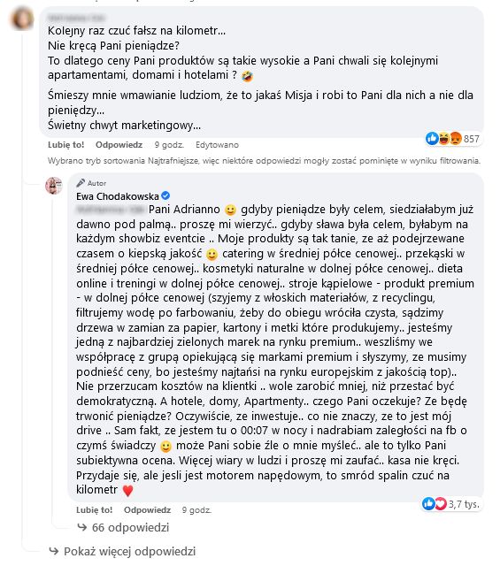 Ewa Chodakowska odpowiada na krytyczny komentarz internautki
