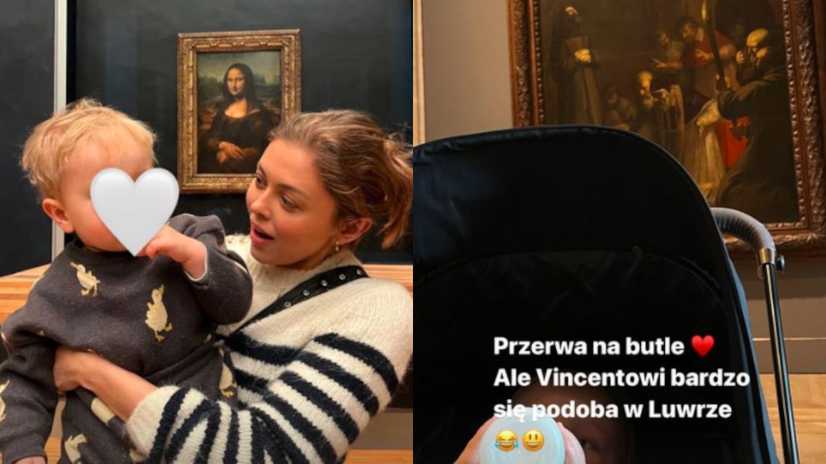 Joanna Opozda i mały Vincent dzielnie zwiedzają muzeum w Luwrze
