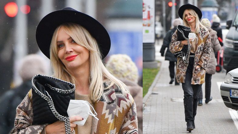 Zadowolona Agnieszka Woźniak-Starak w stylizacji "na włóczykija" mknie zrobić sobie NOWE PAZY