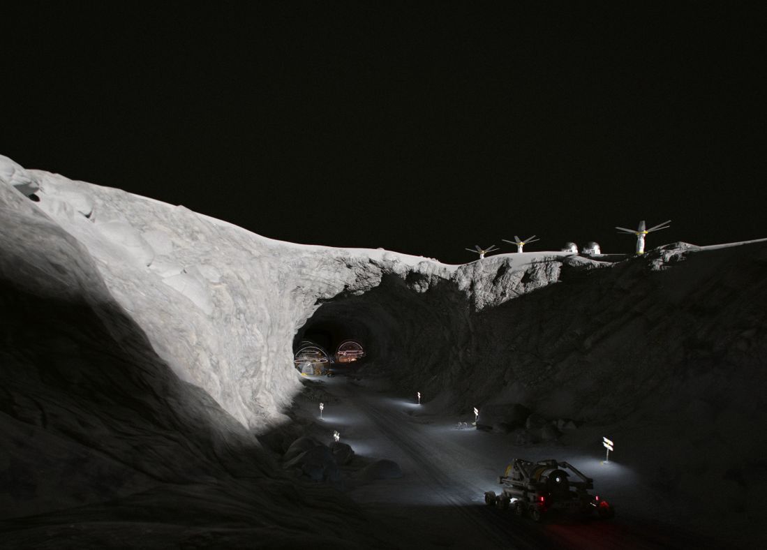 Infrastructure around the lunar cave base - illustrative photo