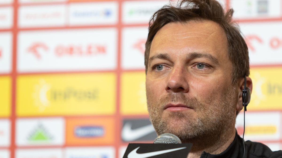 Jakub Kwiatkowski during press conference before Poland vs Albania match in Warsaw, Poland on March 26, 2023. (Photo by Foto Olimpik/NurPhoto via Getty Images)