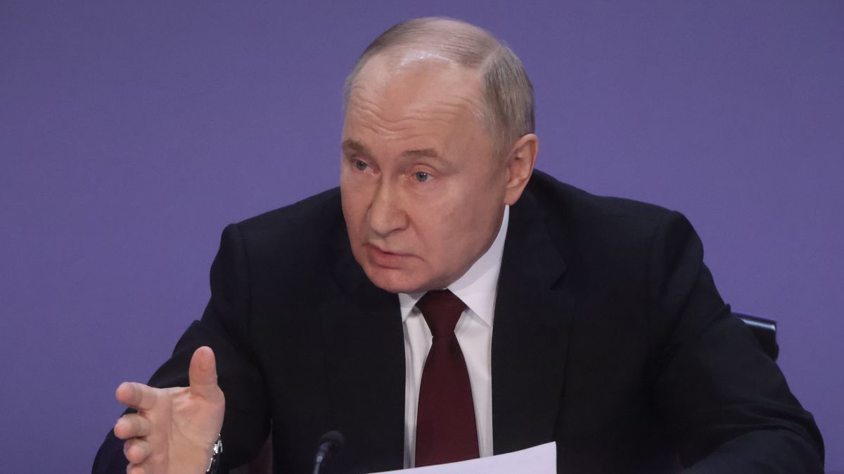 MOSCOW, RUSSIA - APRIL 2: (RUSSIA OUT) Russian President Vladimir Putin gestures during the Expanded Board of the Interior Ministry on April 2, 2024 in Moscow, Russia. President Putin proposed to change migration policy in the country and to identify the "ultimate beneficiaries" of the terrorist attack on the Crocus City Hall, at the annual meeting at the federal police agency. (Photo by Contributor/Getty Images)