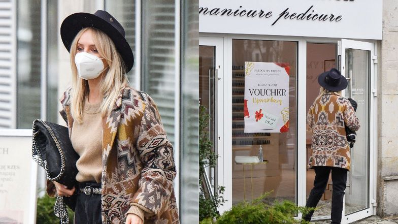 Zadowolona Agnieszka Woźniak-Starak w stylizacji "na włóczykija" mknie zrobić sobie NOWE PAZY